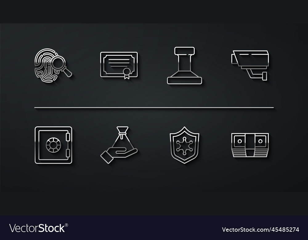 Set line fingerprint safe security camera vector image Set line fingerprint safe security camera