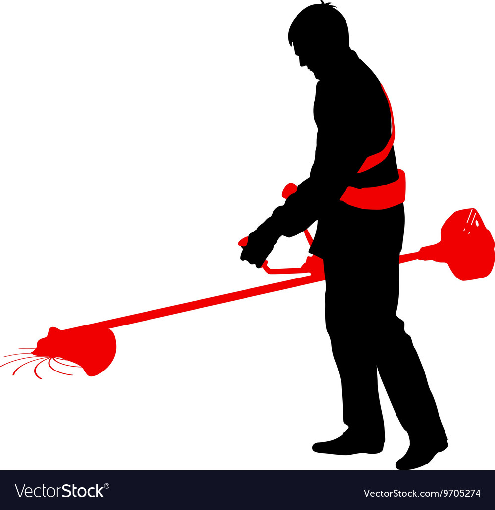Silhouette von Worker Mowing Rasen