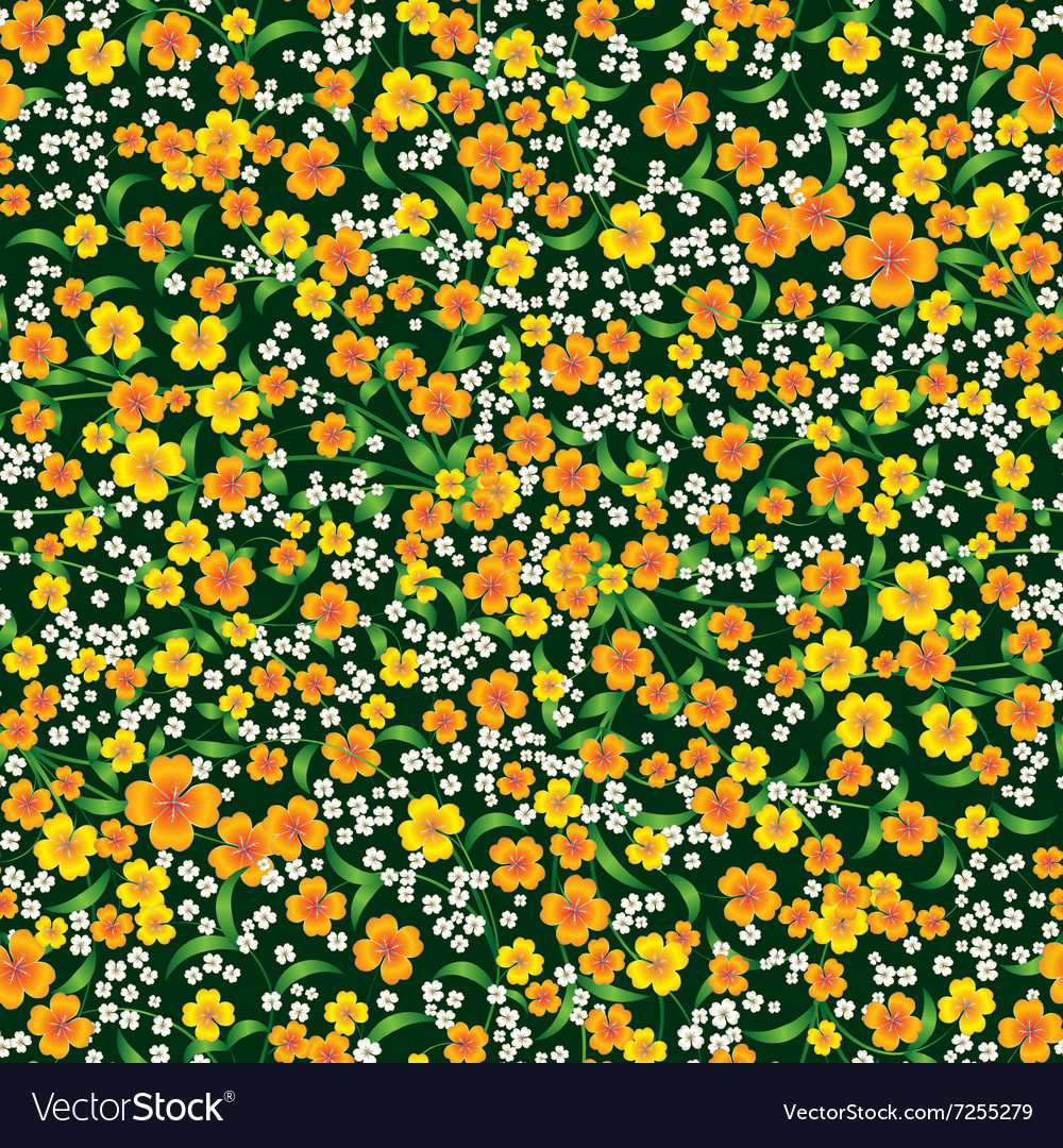 Abstract seamless yellow floral ornament on green