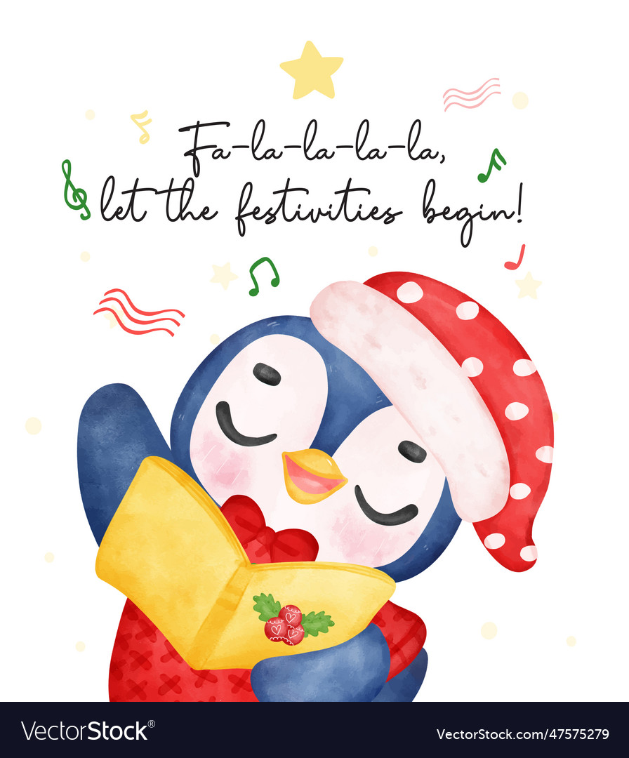Adorable christmas caroler penguin singing vector image Adorable christmas caroler penguin singing