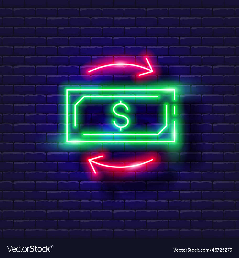 Banknote with currency exchange sign neon icon Vector Image