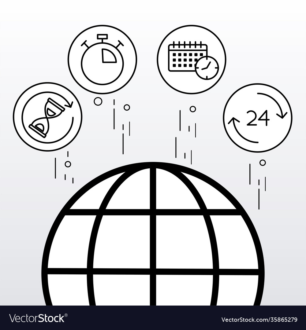 Bundle five time clocks line style set icons vector image Bundle five time clocks line style set icons