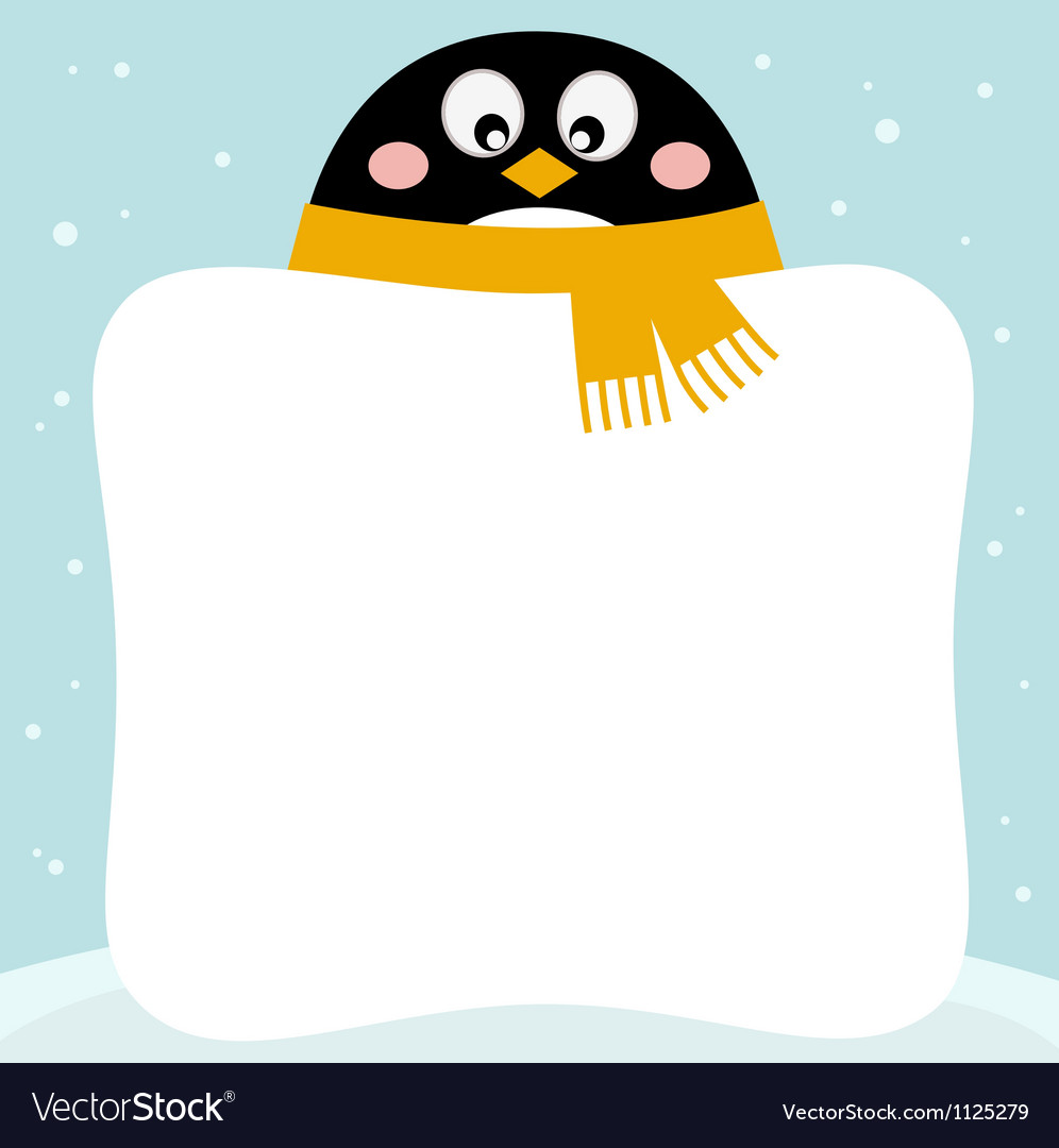 Cute penguin with winter blank banner