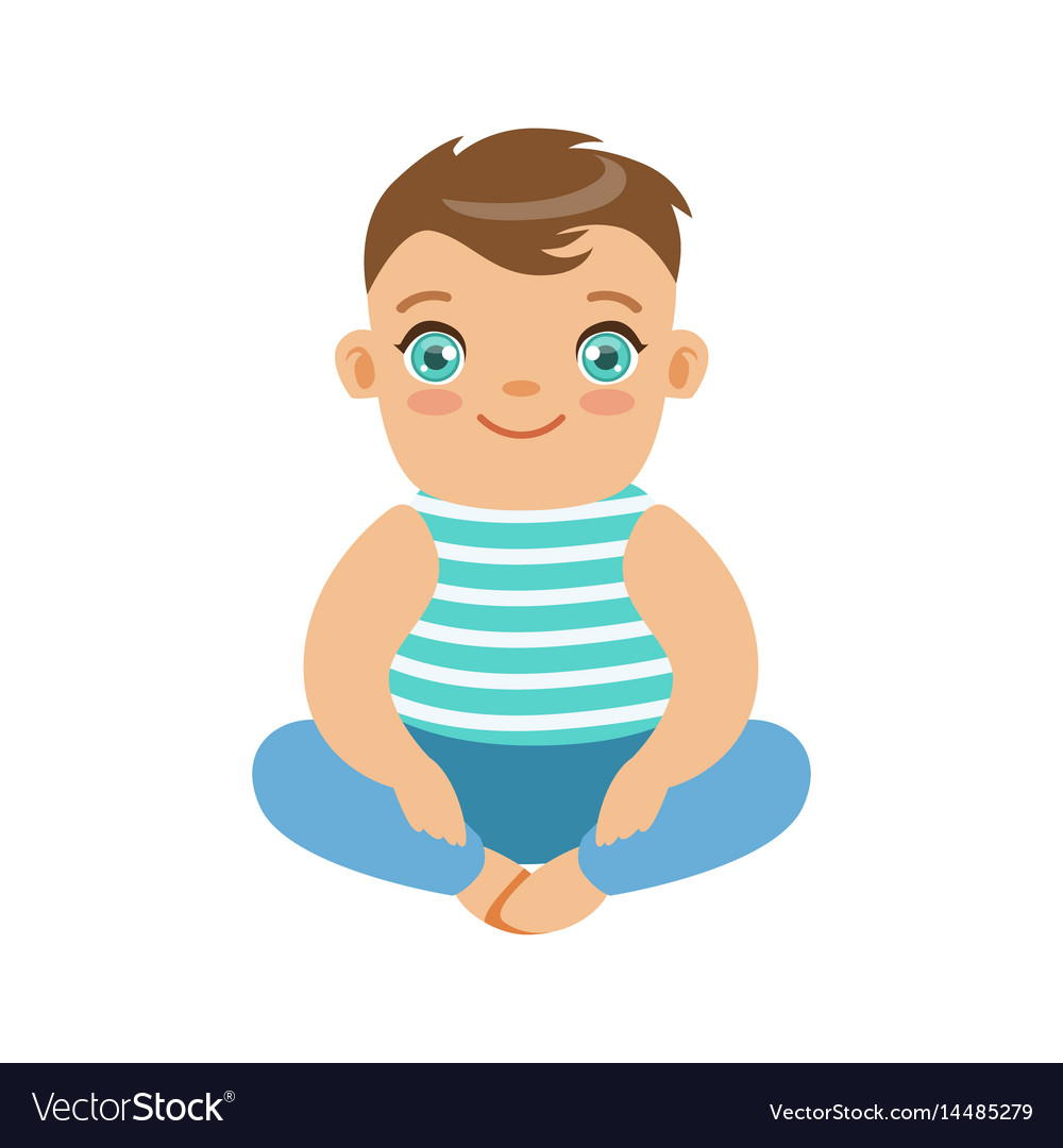 Happy smiling baby sitting on the floor colorful Vector Image