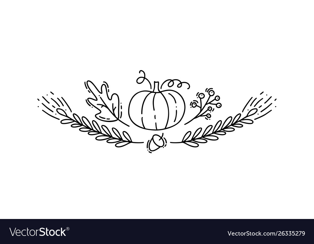 Pumpkin and leaves spikes wheat acorns Royalty Free Vector