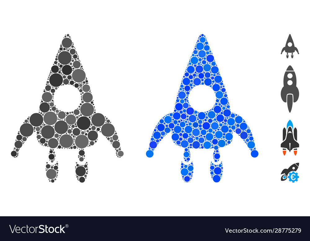 Rocket module composition icon round dots vector image Rocket module composition icon round dots