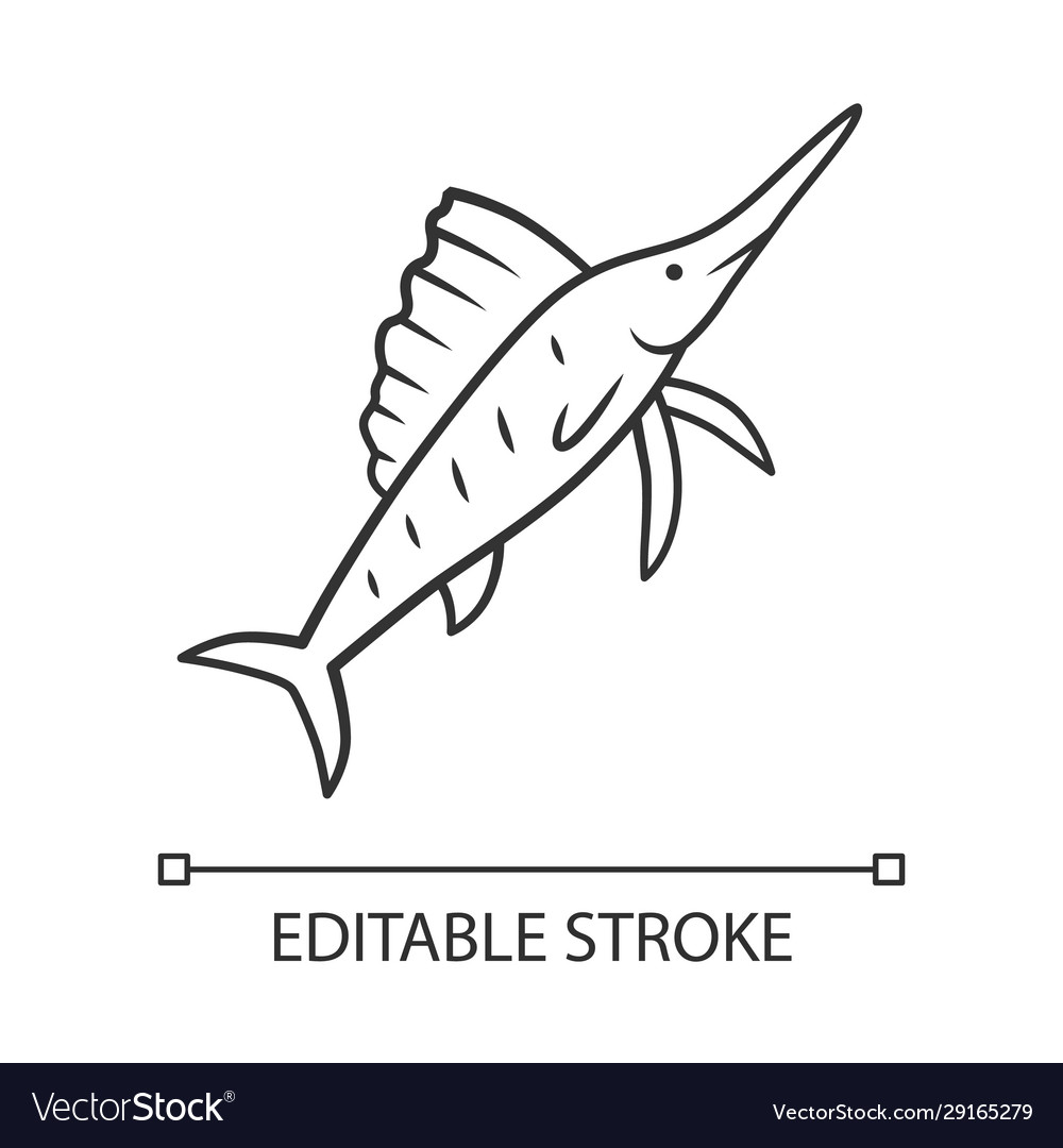 Sailfish linear icon fish with sharp nose vector image Sailfish linear icon fish with sharp nose