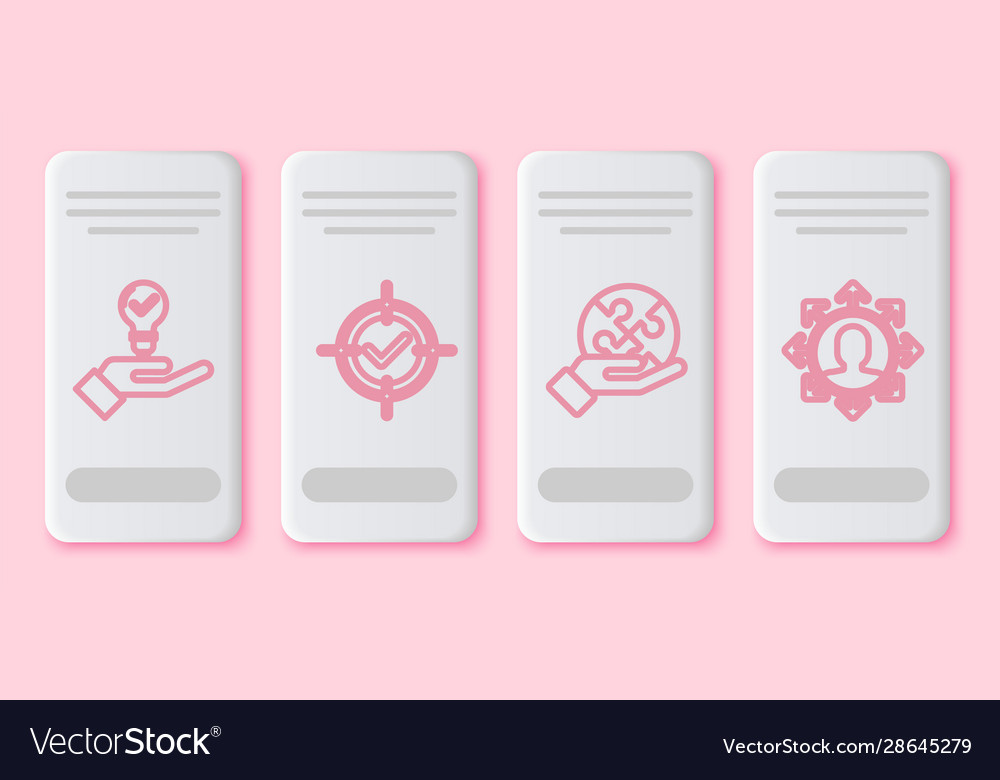 Set line light bulb in hand target and check mark vector image Set line light bulb in hand target and check mark