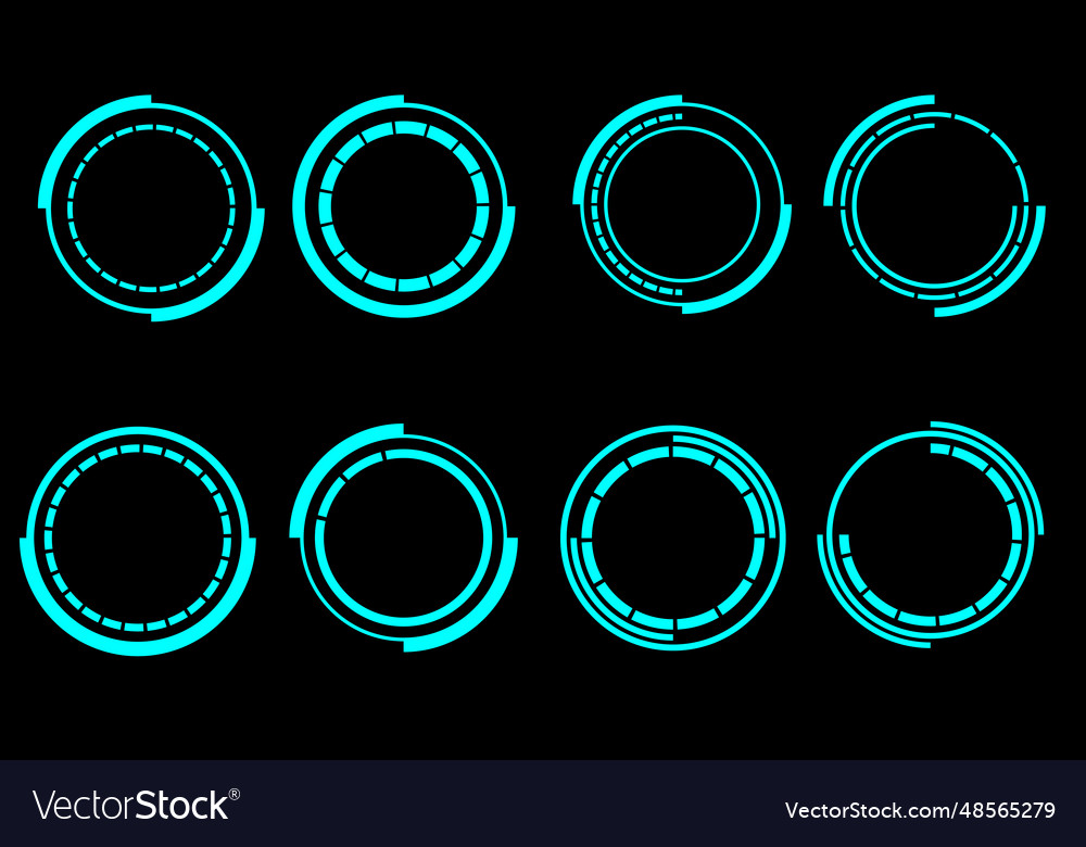 Set of sci fi blue circle user interface elements vector image Set of sci fi blue circle user interface elements