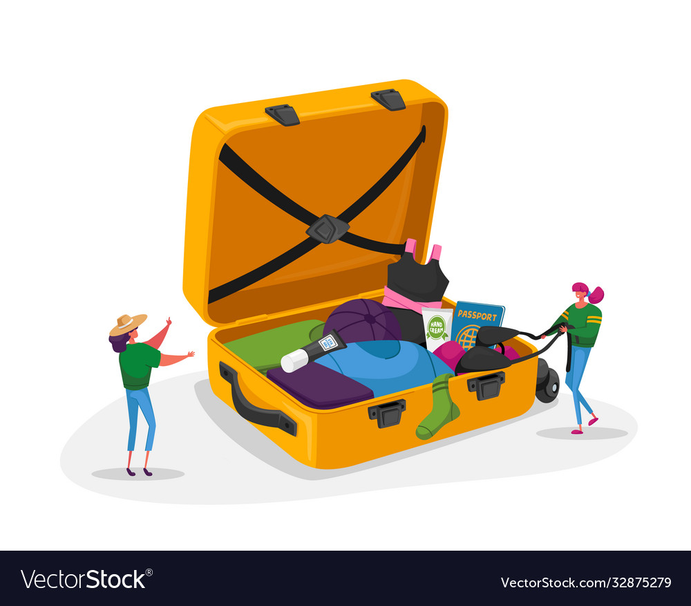 Tiny girls take out traveling clothes Royalty Free Vector