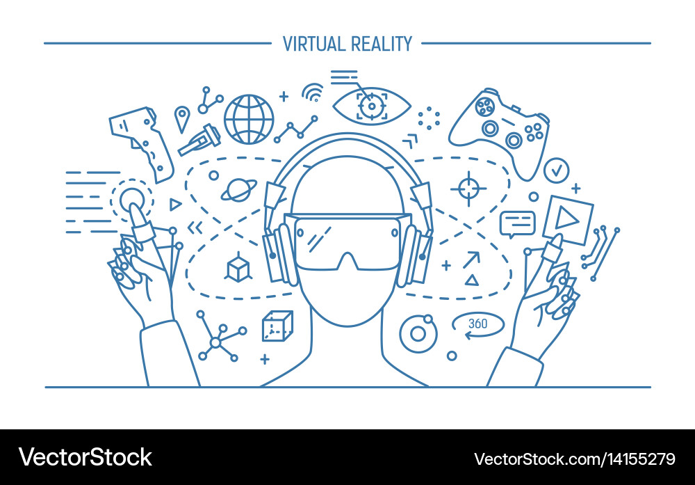 Virtual Reality Lineart Banner Contour Royalty Free Vector