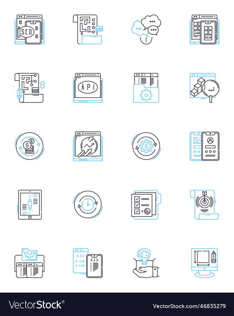 Website design linear icons set creativity vector image Website design linear icons set creativity