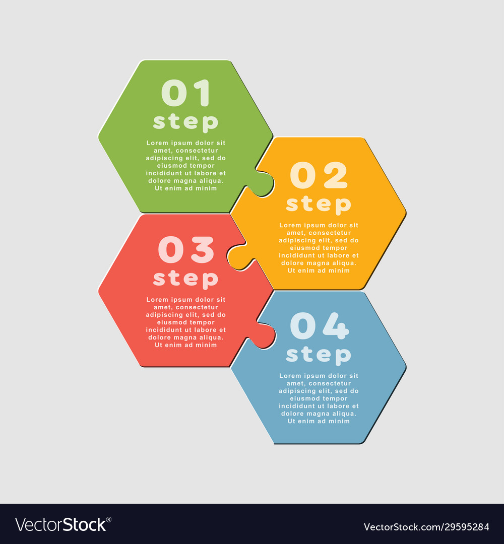 Four puzzle jigsaw hexagon line info graphic