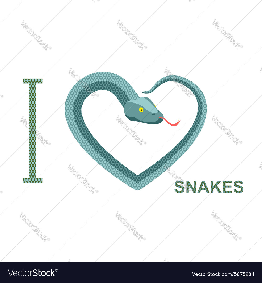 I love snakes symbol heart snake python Royalty Free Vector