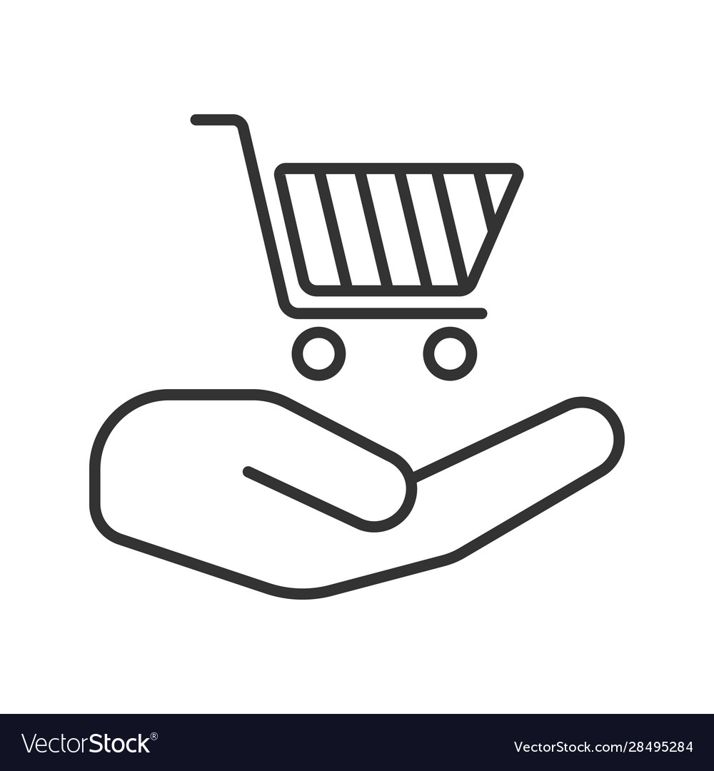 Open hand with shopping cart linear icon