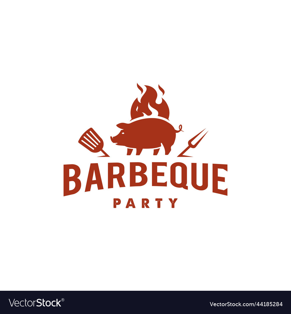 Pig and fire logo grill barbecue invitation party