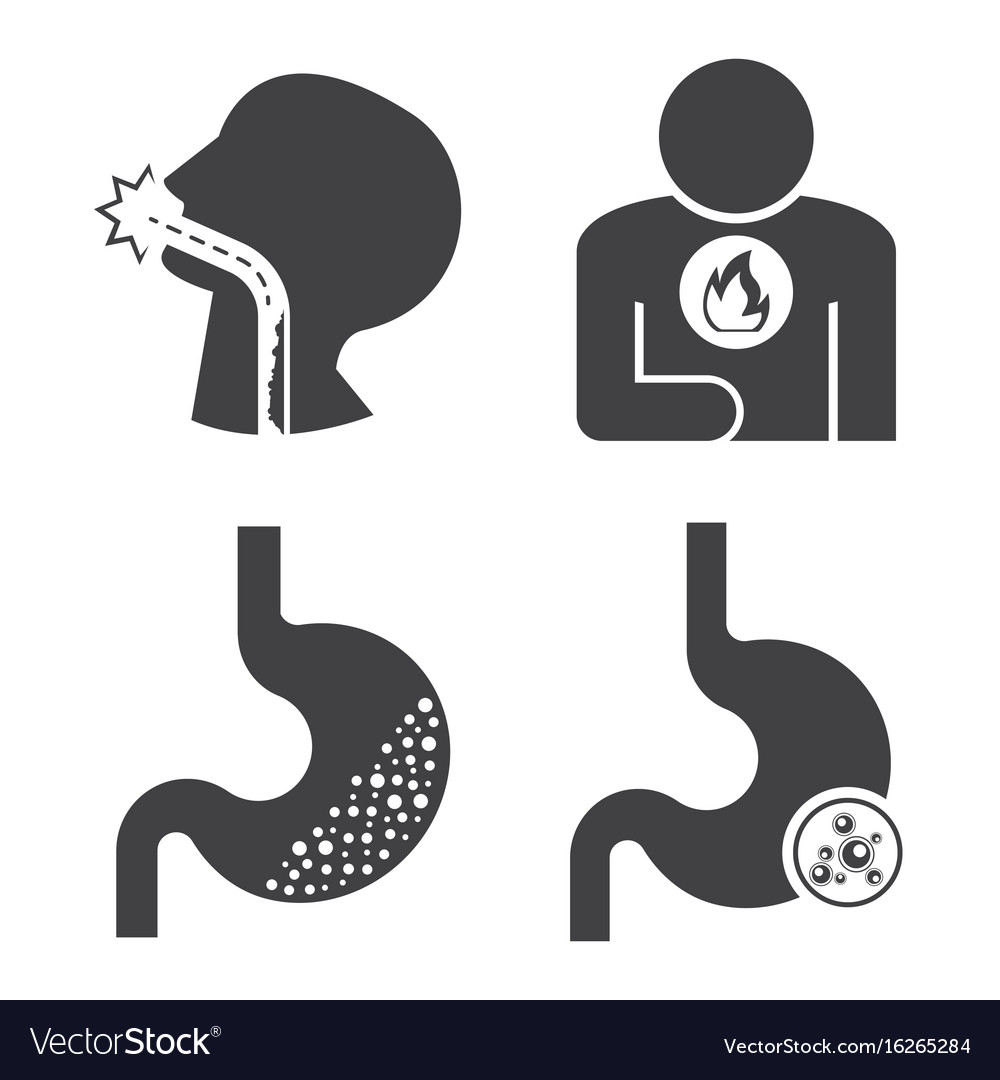 Stomach pain and esophageal cancer icons set