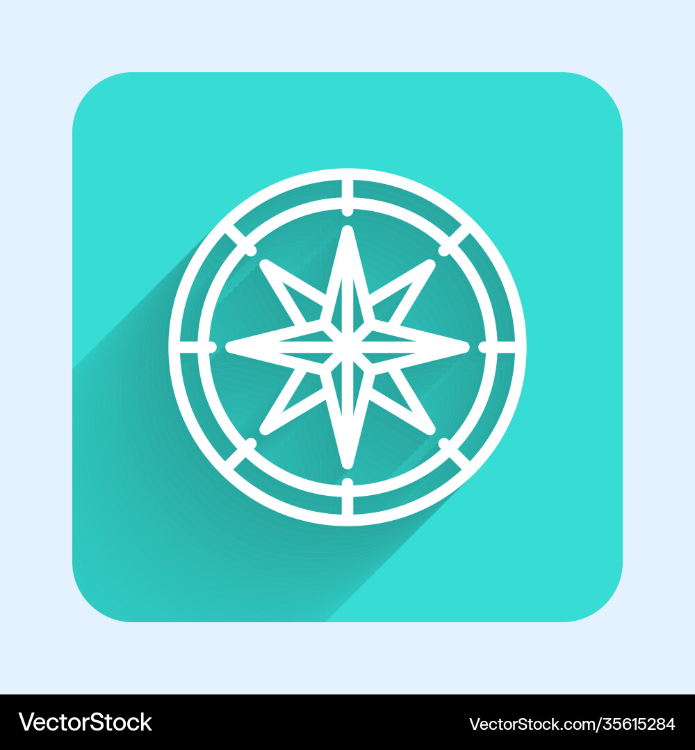 White line compass icon isolated with long shadow Vector Image