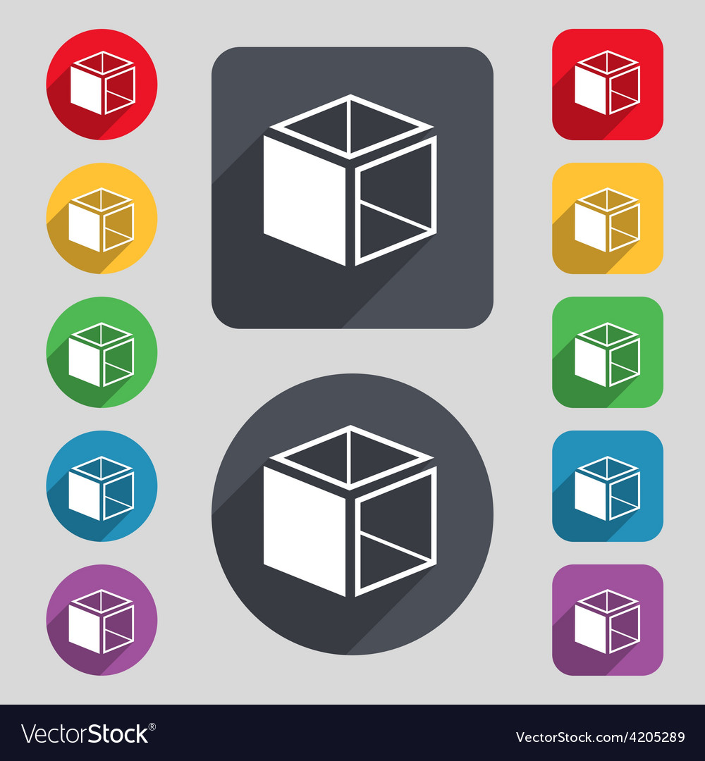 3d cube icon sign a set of 12 colored buttons