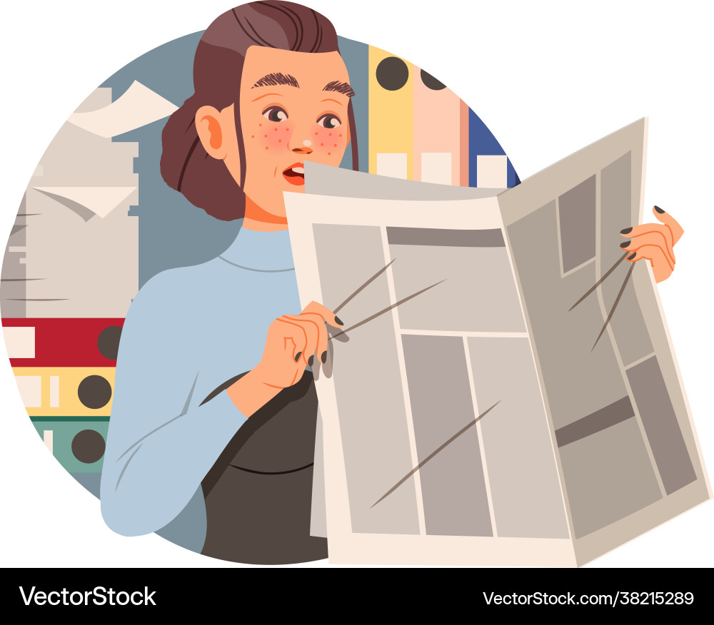 Amazed woman office worker at workspace reading Vector Image