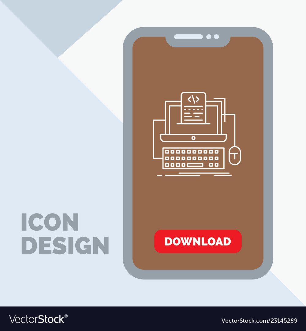 Code coding computer monoblock screen line icon vector image Code coding computer monoblock screen line icon