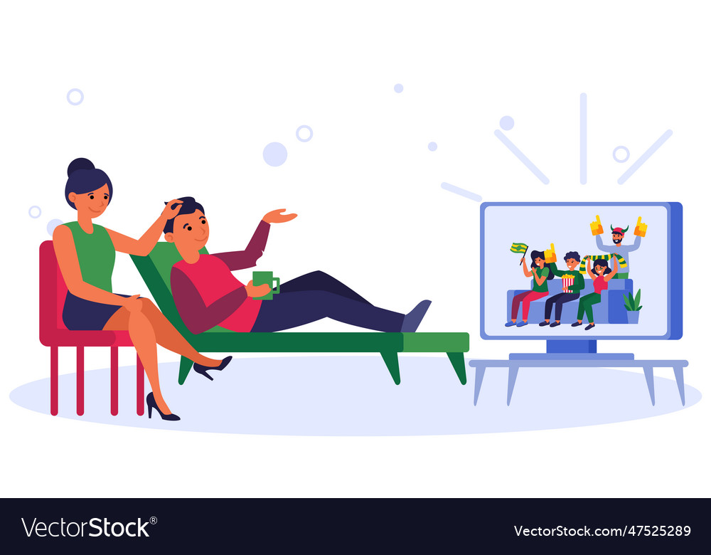 Couple watching football fans on tv Royalty Free Vector