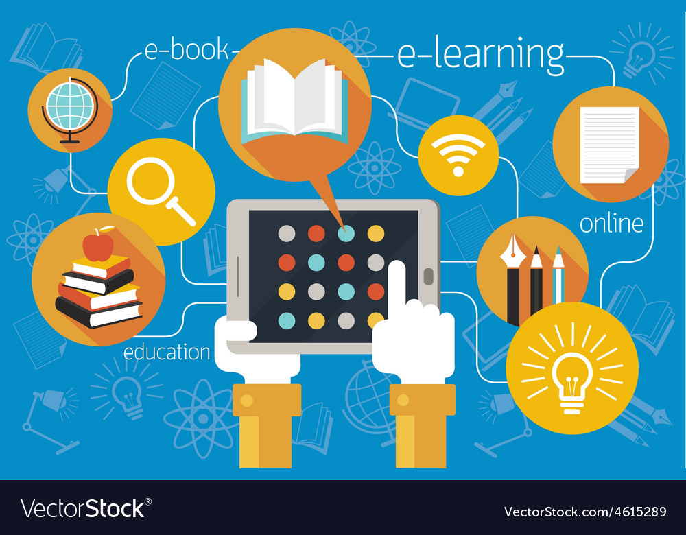 Hands and Tablet School Online E-Learning Icons Vector Image