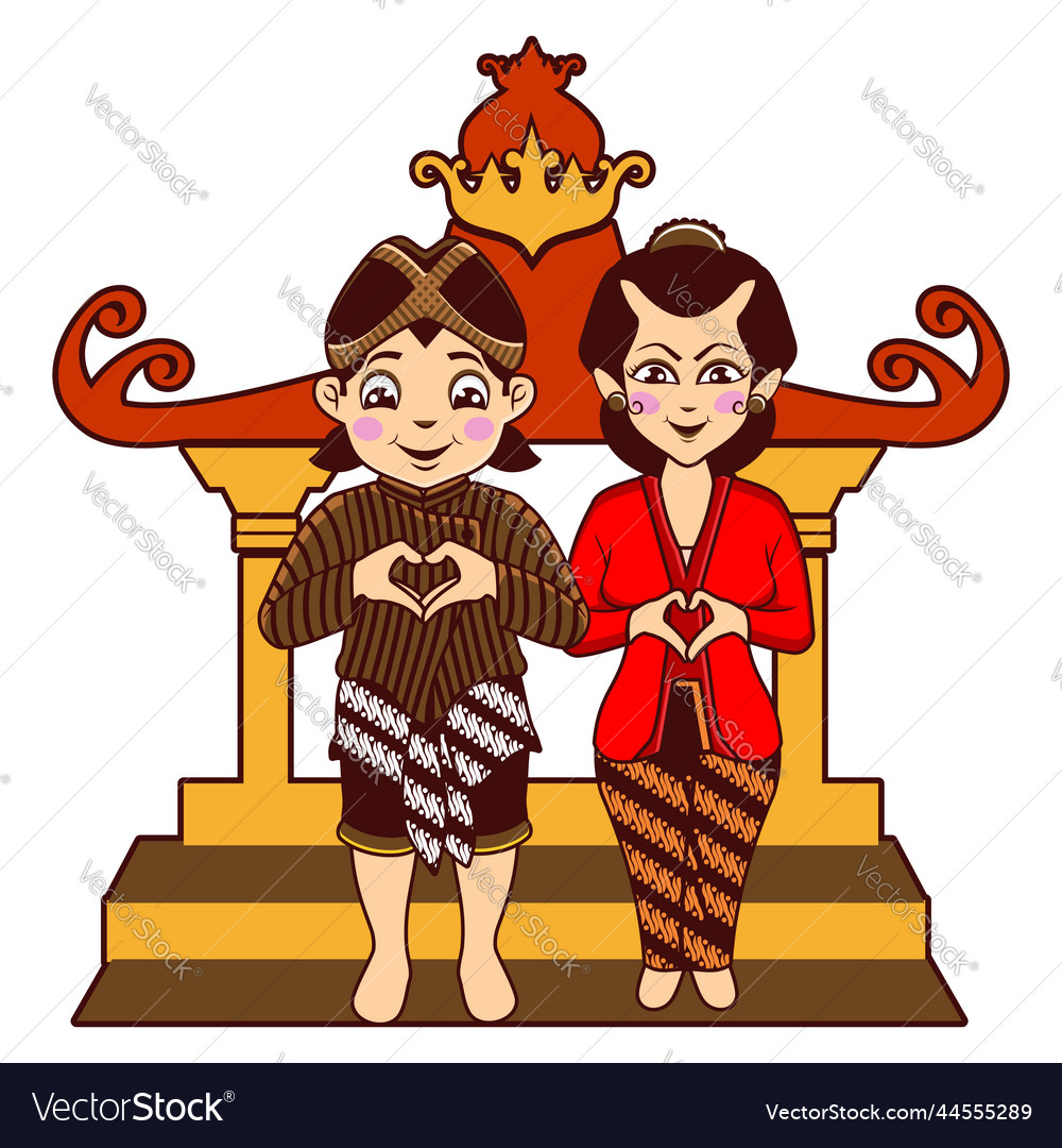 Javanese Couple Wearing Traditional Clothes Vector Image