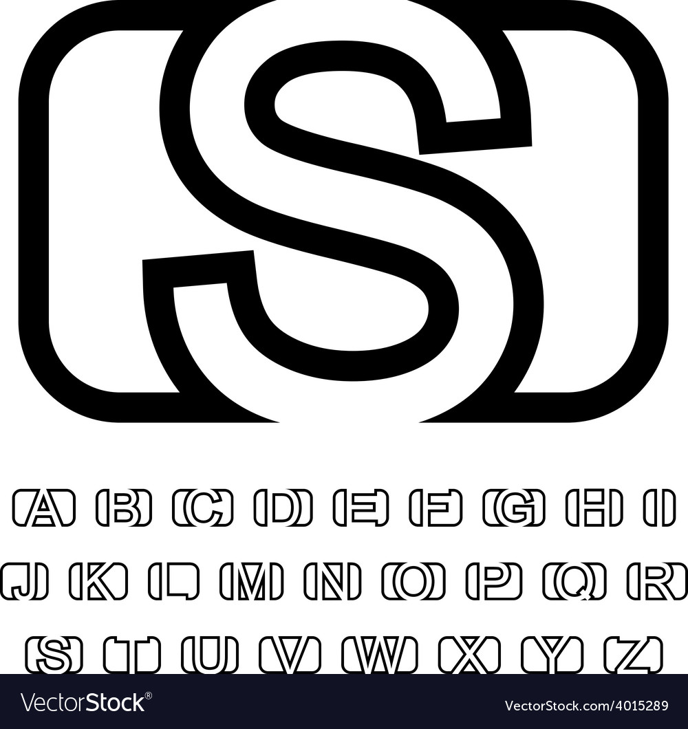 Rounded square contour font alphabet