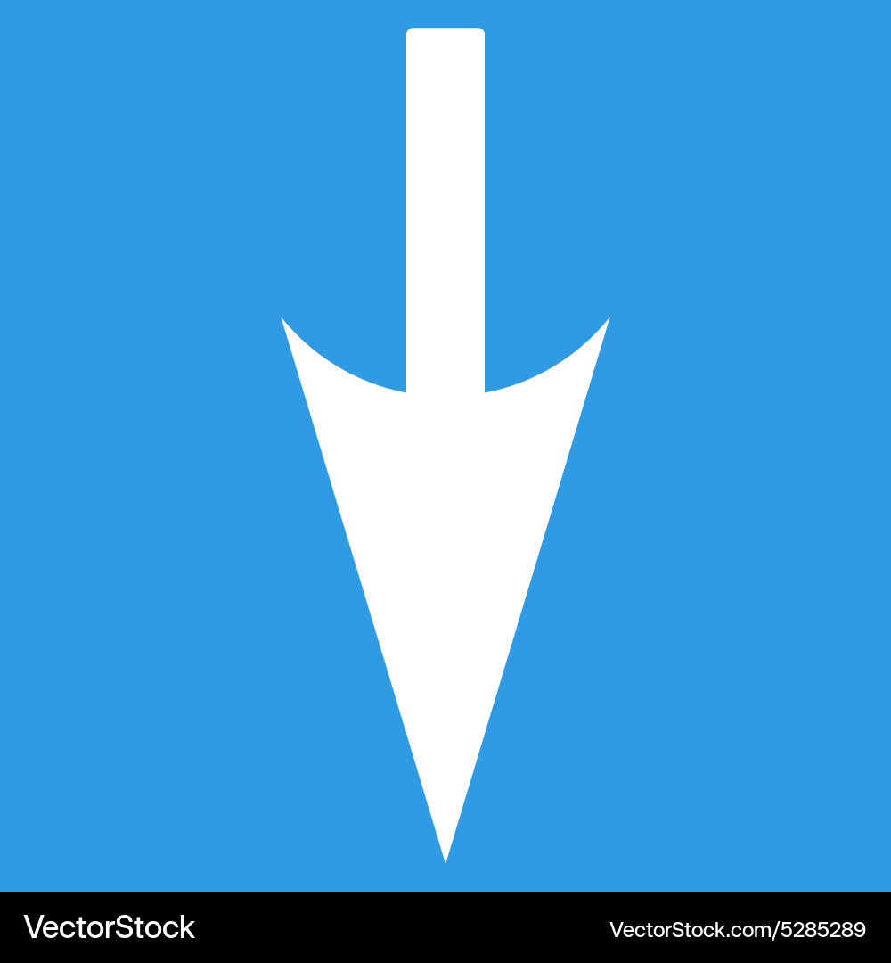 Sharp down arrow flat white color icon Royalty Free Vector