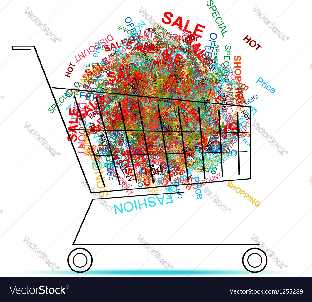 Shopping words in cart for your design Royalty Free Vector