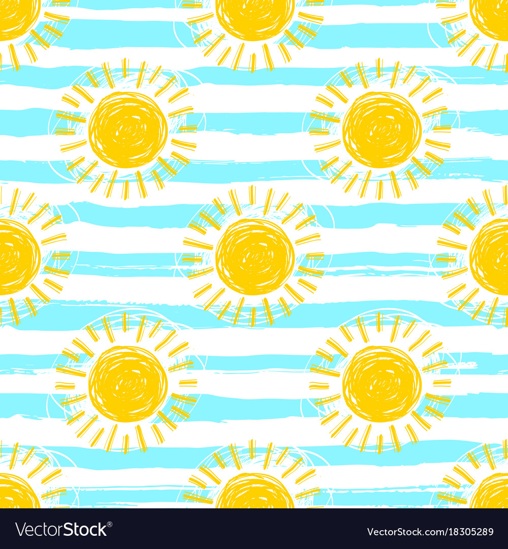 Sun pattern seamless striped background hand Vector Image