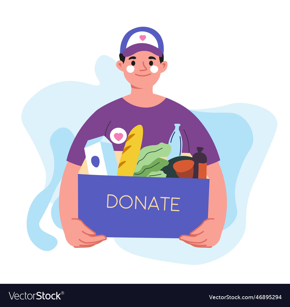 Charity and donation person with food box Vector Image