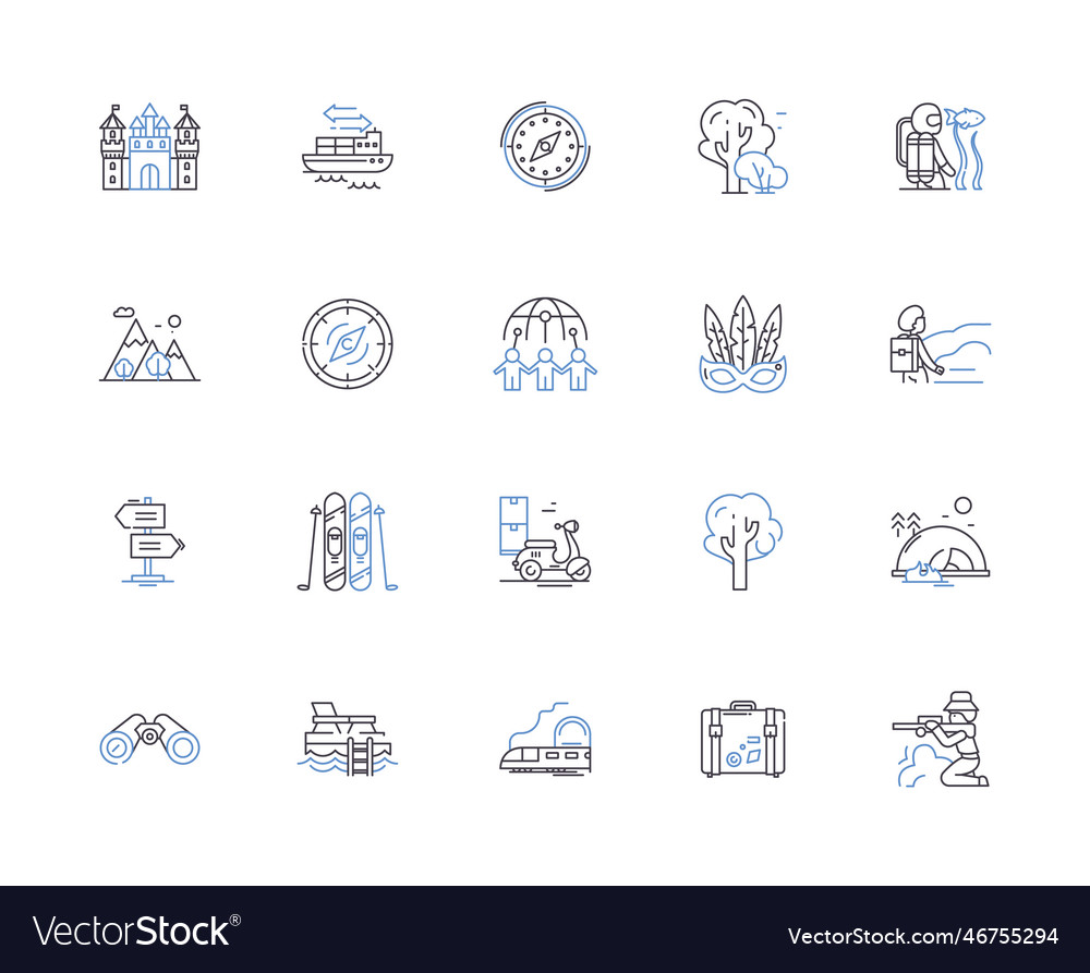 Journey outline icons collection travel voyage Vector Image