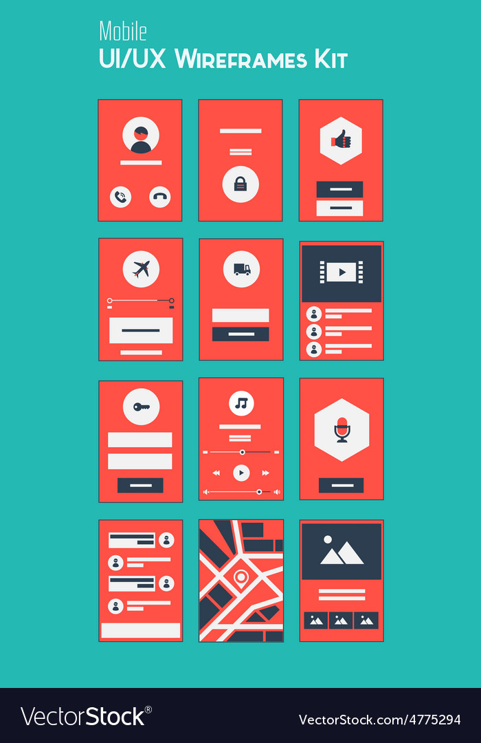 Mobile Ui And Ux Wireframes Kit Royalty Free Vector Image