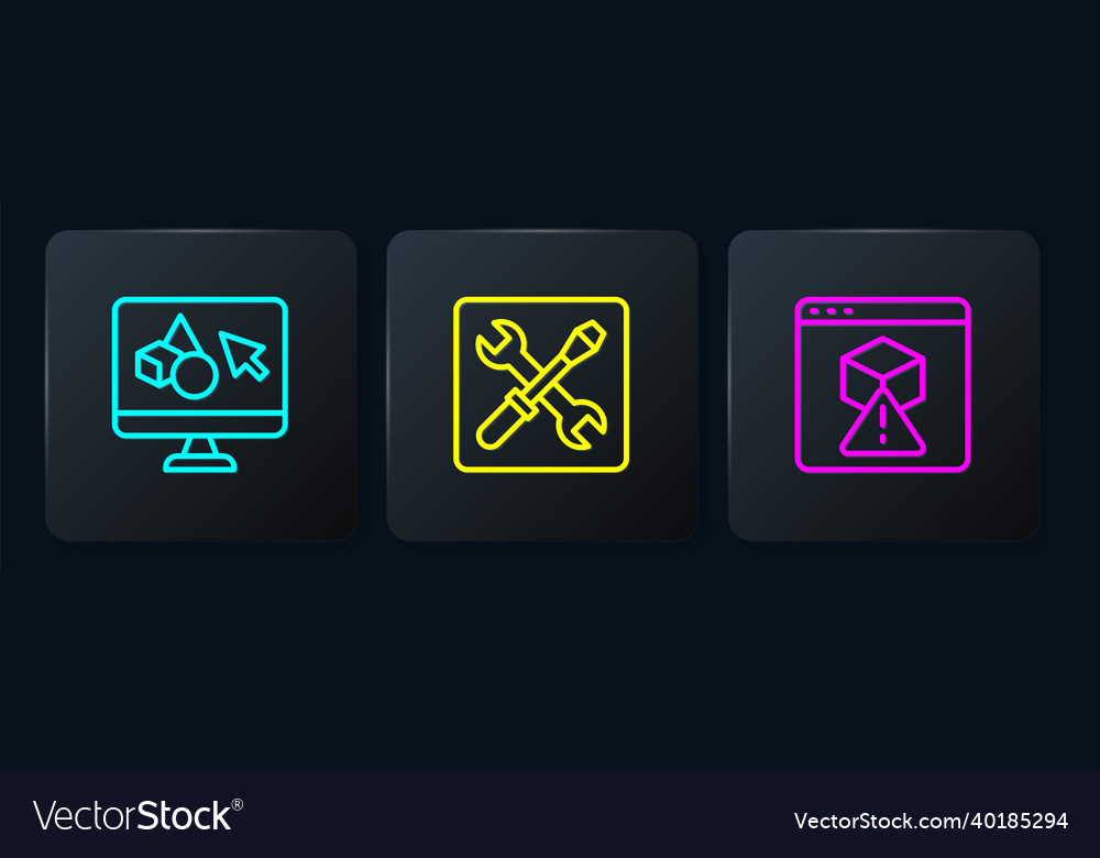 Set line 3d printer software and setting black vector image Set line 3d printer software and setting black