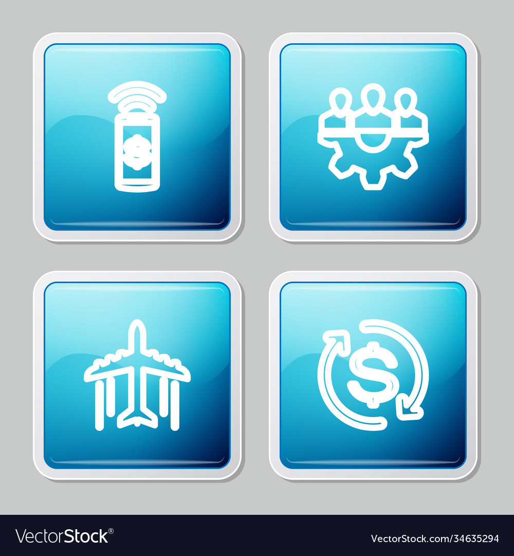 Set line contactless payment project team base vector image Set line contactless payment project team base