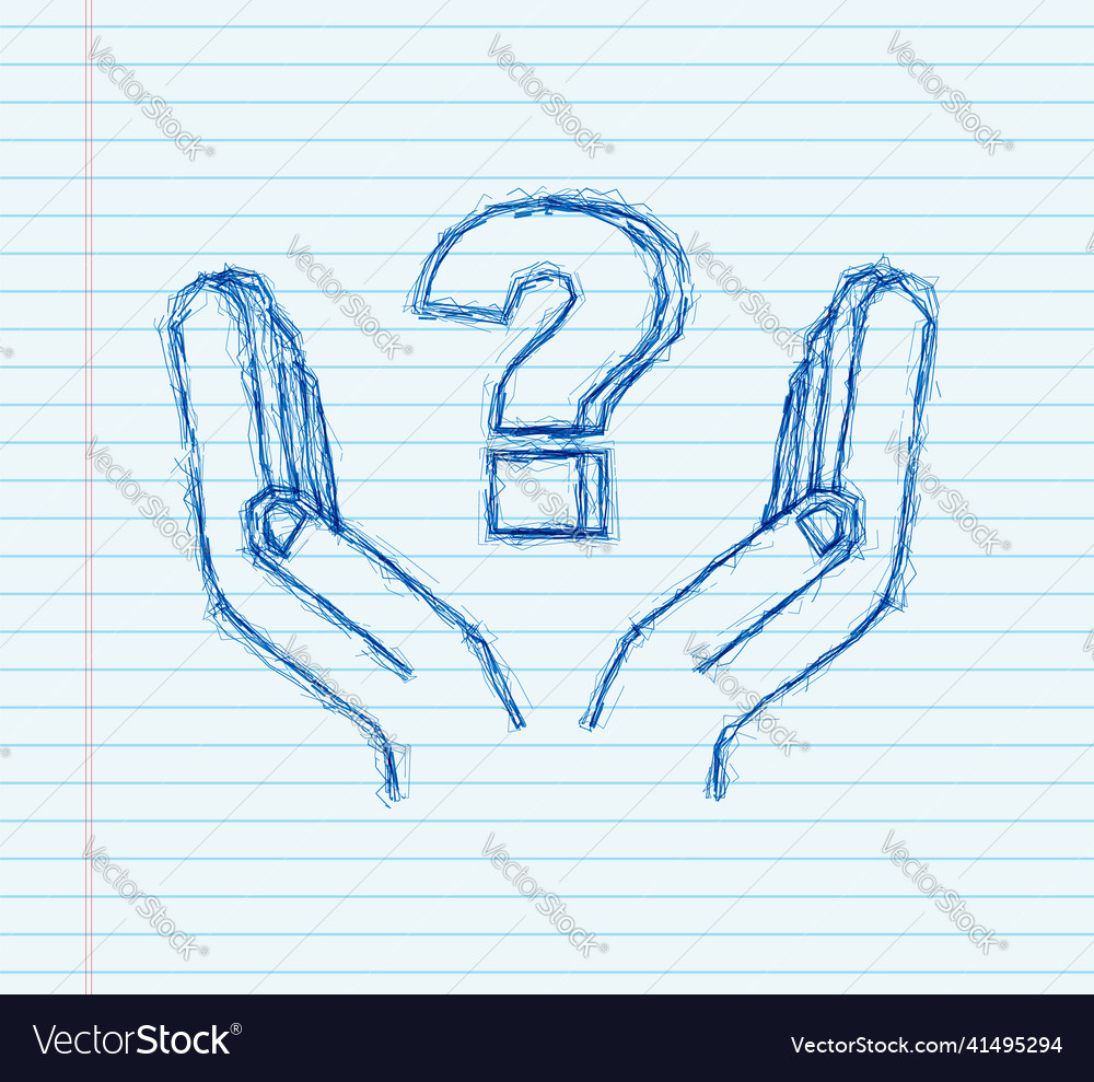 Sketch question mark in hands for concept design vector image Sketch question mark in hands for concept design
