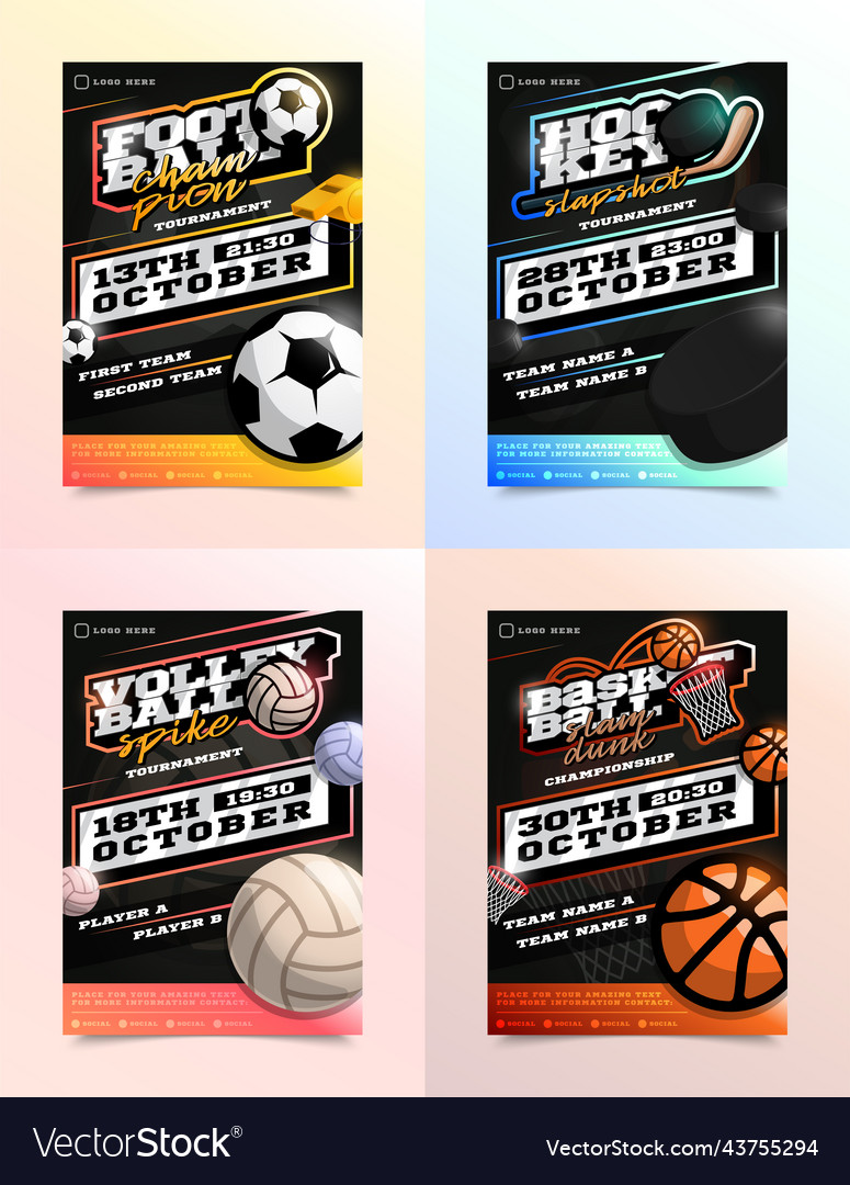 Sport flyer ad set soccer football hockey