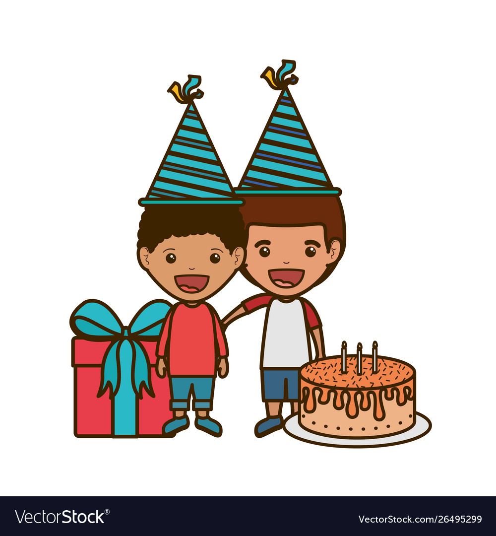 Boys with party hat in birthday celebration Vector Image