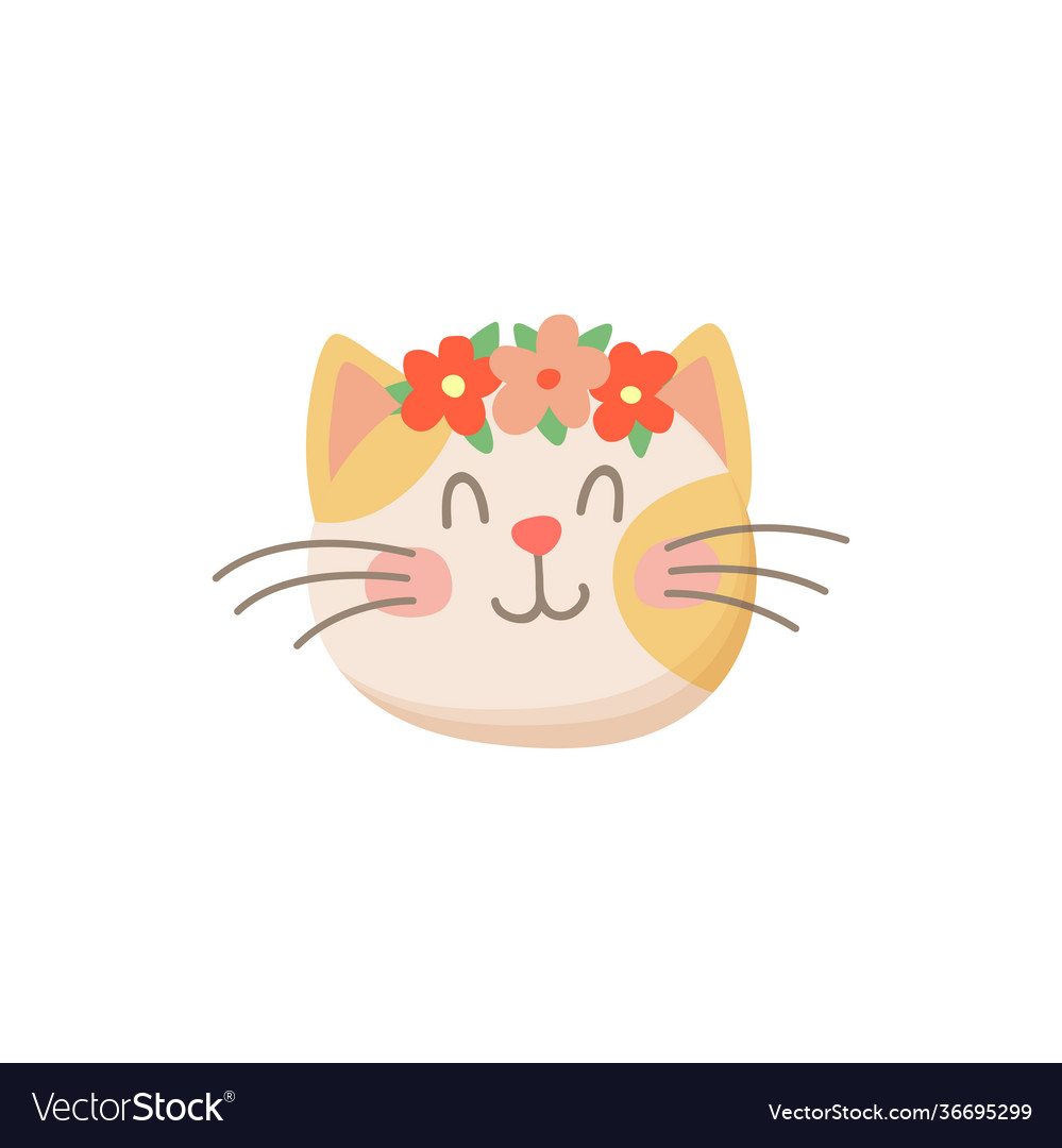 Katze mit Blumen im Kopf isoliert beige kitten