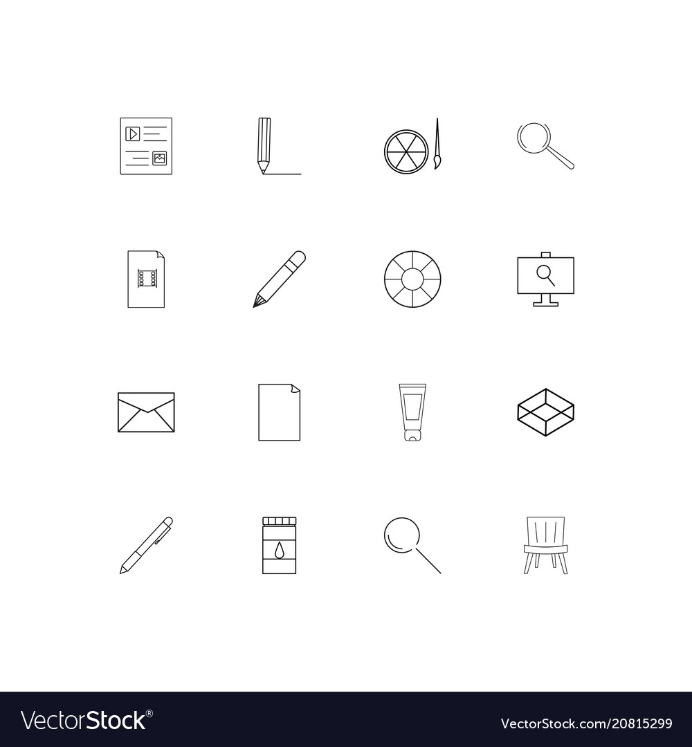 Creative process and design linear thin icons set