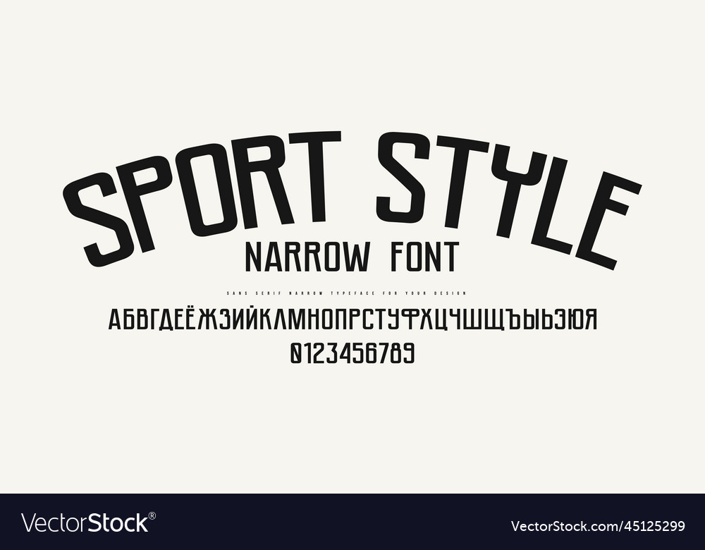 Cyrillic narrow sans serif font for label Vector Image
