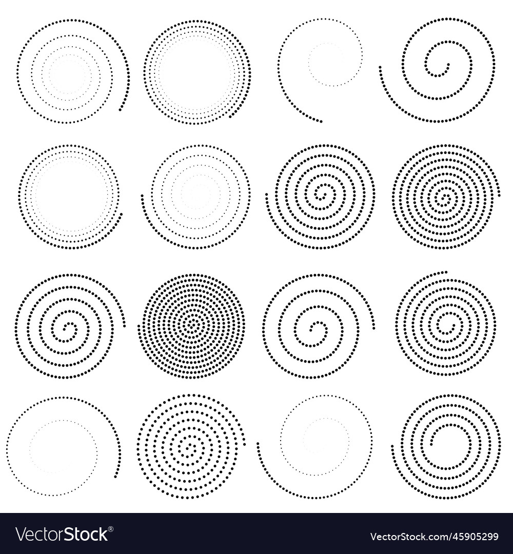 Dotted spiral shapes set of spiral elements Vector Image