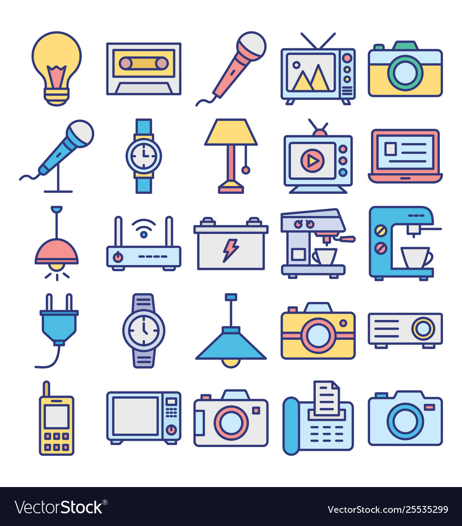 Electronics and devices isolated icons set