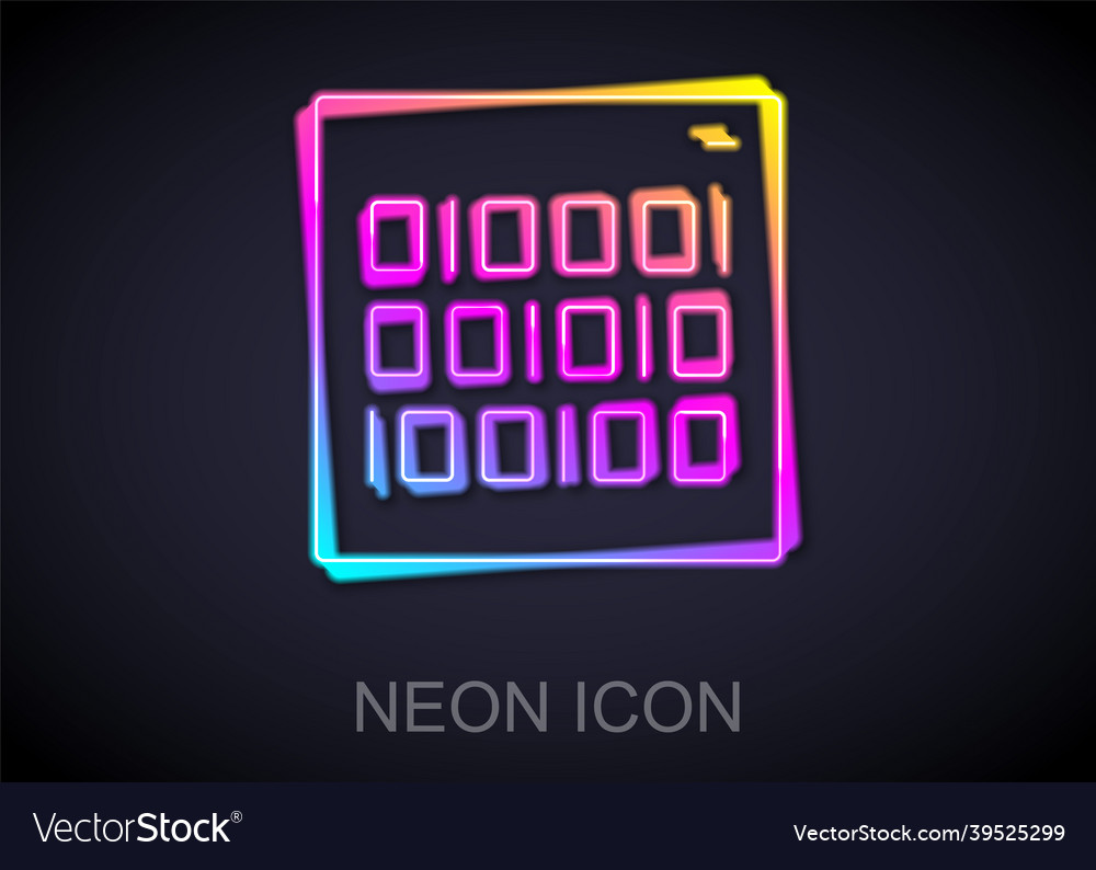 Glowing neon line binary code icon isolated