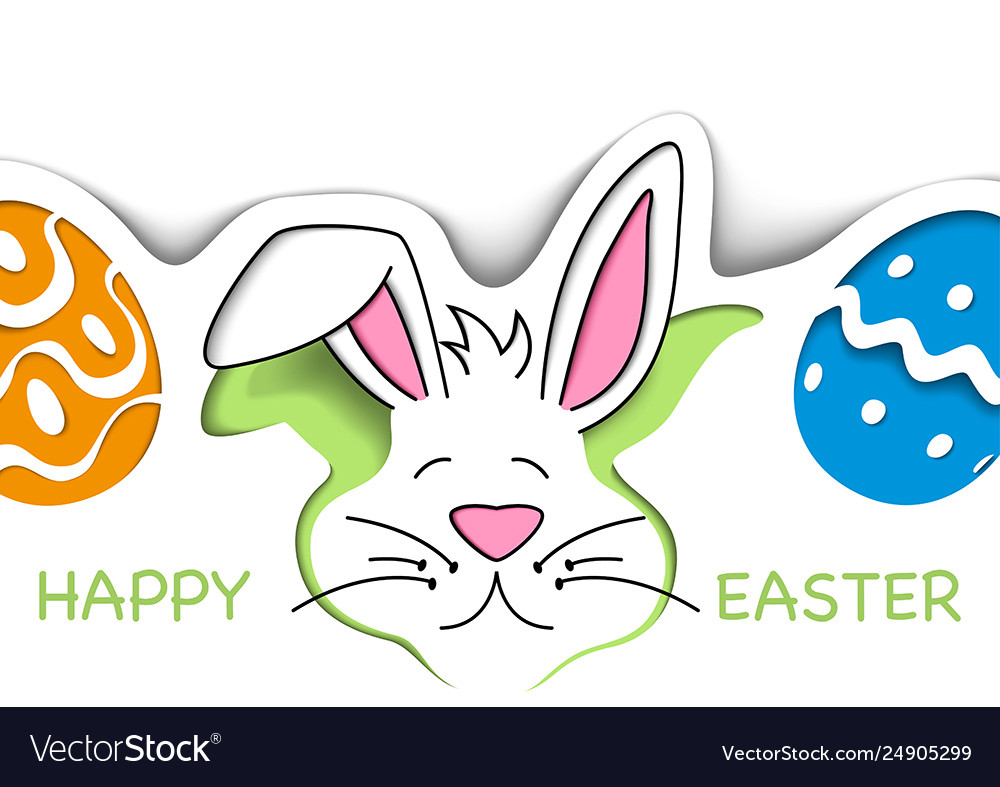 Happy easter greeting card with cute white bunny