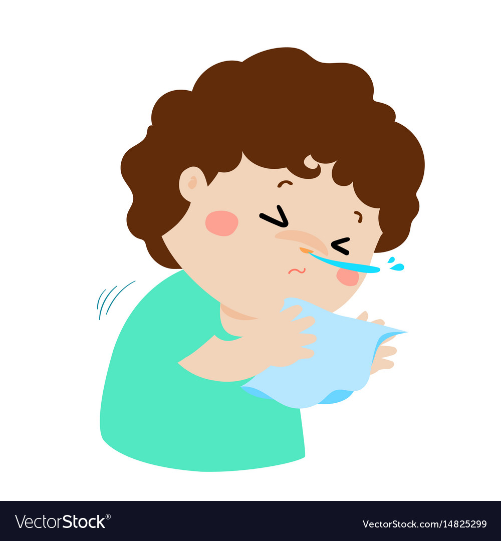 Little boy sneezing cartoon Royalty Free Vector Image