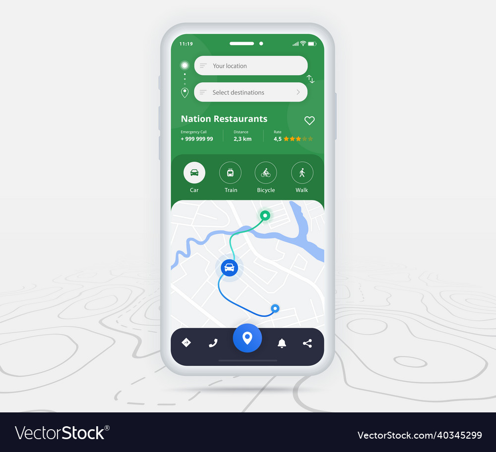 Map gps navigation ux ui concept smartphone vector image Map gps navigation ux ui concept smartphone