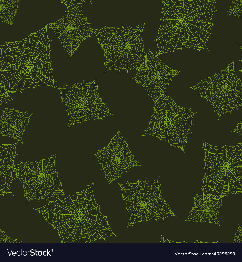 Seamless pattern spider web isolated on green vector image Seamless pattern spider web isolated on green